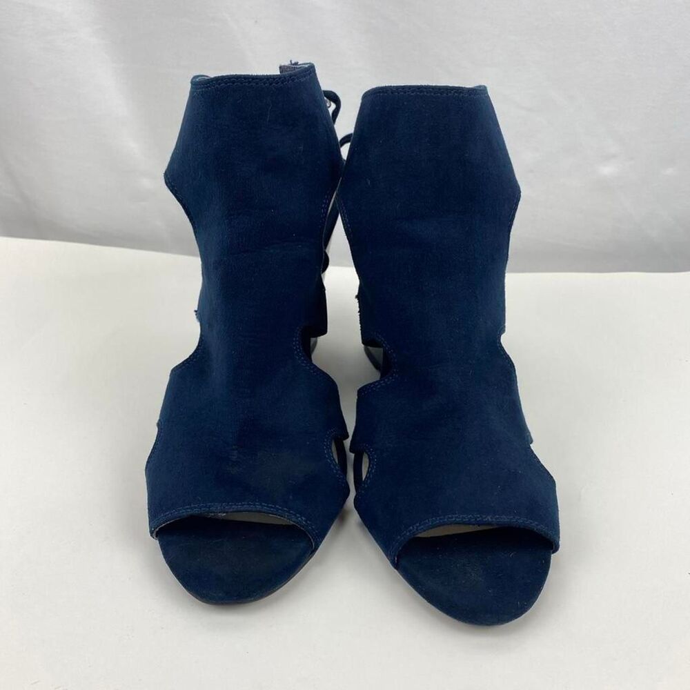 Covington Navy Blue Open Toe Wedge Heels Womens 8M Lace Up Cutout Sandals